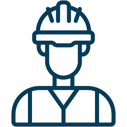 An icon depicting a stand builder, shown as a person wearing a hard hat and holding tools. 